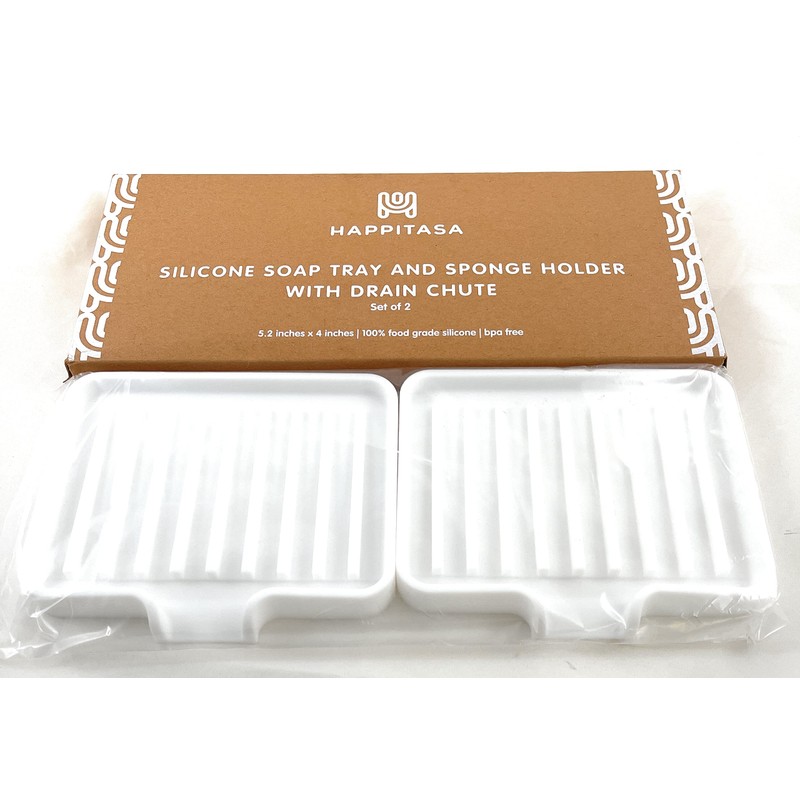 Happitasa Silicone Soap Dish Tray and Sponge Holder with Drain