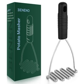 Potato Masher, Beneno Heavy Duty Stainless Steel Wire Potato Masher with Ergonomic Non-Slip Soft Grip Handle, Professional Kitchen Tool for Mashing Potatoes, Avocados, Root Vegetables, Dishwasher Safe