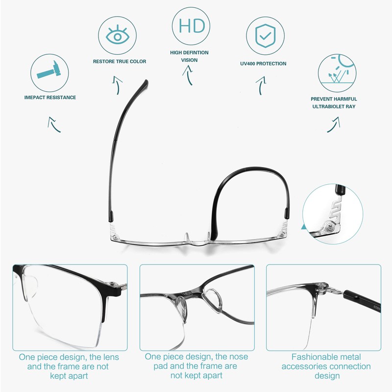 SUNAMOY SUNAMOY 5 Pack One-Piece Half Frame Reading Glasses Women