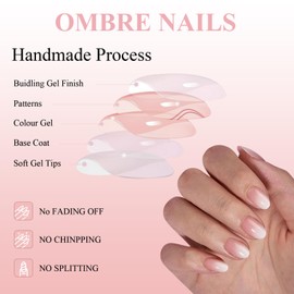 DMQ Square Press on Nails Long, 120Pcs French Ombre Press on Nails with Glue - Fake Nails Pink Gradient Color French False Nail Kit - 12 Sizes Glossy Full Cover Stick on Nails Nail Art Manicure