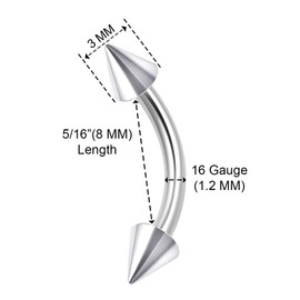 KJM Fashion Surgical Steel Banana Ear Stud Earrings 1.2 mm 16 g Pack of 4, Stainless Steel