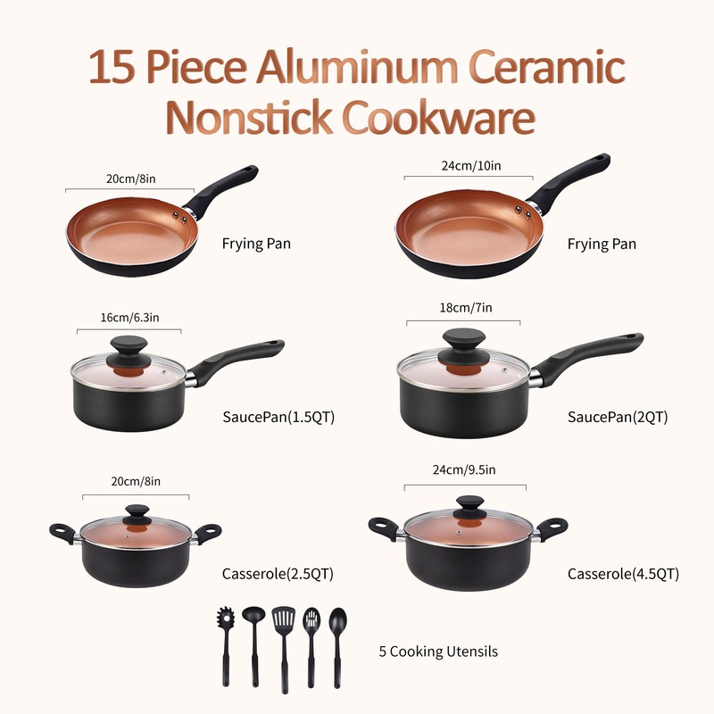 BECIGAR Ceramic Pots and Pans Set, 15PCS Nonstick Set Ceramic