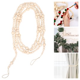GWHOLE 1pcs 11.8ft Christmas Wood Bead Garland Garland Xmas Tree Farmhouse Mantle Wall Hanging Decor for Christmas Tree Holiday Decoration (Wood Color)
