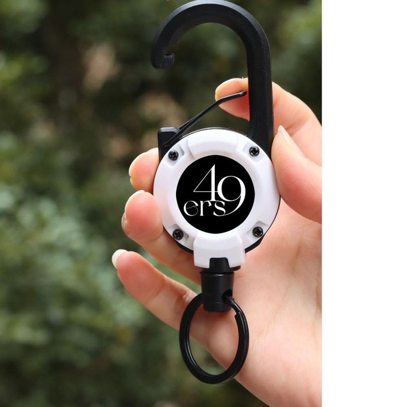 49ers Key Back Reel with Carabiner, Reel Keychain, Strong Pin-on