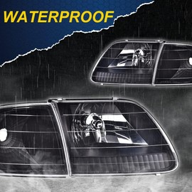 G-PLUS Headlights, Compatible with 1997-2003 Ford F150/ 1997-2002 Expedition(Not Compatible with 1997 F150 Production Dates between 06/01/1996 to 07/01/1996), Clear lens Black Housing Amber Reflector