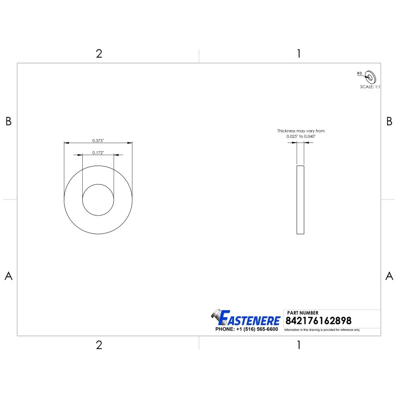 Fastenere #8 Flat Solid Brass Flat Washers Commercial Standard Grade