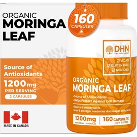 Organic Moringa Leaf Capsules | Organic Moringa Powder Supplement for Detox & Gut Cleanse | Antioxidant Support for Energy, Digestion & Inflammation | 100% Pure Moringa Leaf Powder | Made & 3rd Party Tested in Canada