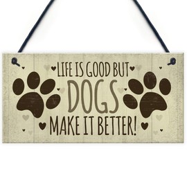 RED OCEAN Funny Dog Signs For Home Hanging Wall Plaque Sign Xmas Gift For Dog Lovers