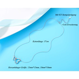 CERSLIMO Women's 925 Sterling Silver Heart Necklace, Birthday Gift for a Wife or Girlfriend, Valentine's Day Gift for Women, Silver, Double heart