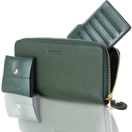 Balcos Women's Wallet, Genuine Leather, Green, Large Capacity, Long Wallet, Present, Green, Coin Case, green