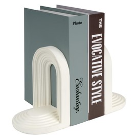 AELS Mordern Bookends, Mid Century Arch Heavy Duty Book Ends, Unique Decorative Bookend Supports for Shelves, Office Desktop Book Stand, Stopper for Books/Movies/CD, Cream