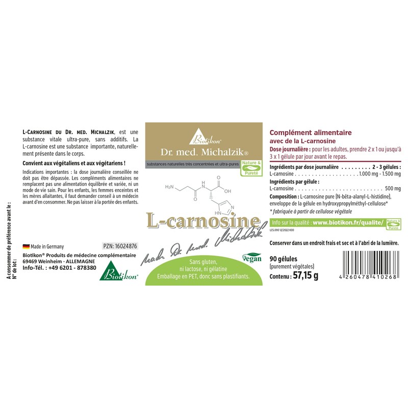 L-Carnosin - je hochdosierte Kapsel 500mg L-Carnosin - nach Dr.