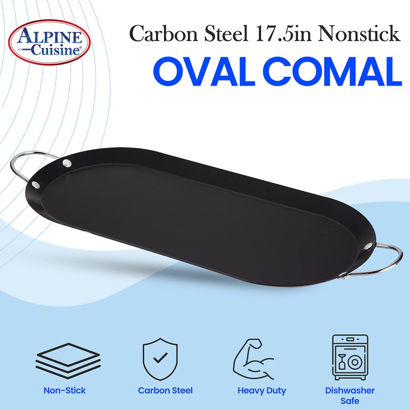 Alpine Cuisine Nonstick Oval Comal Griddle 17.5x8-Inch - Black Carbon