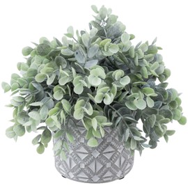 MyGift - Maceta de Cemento con diseño geométrico y con Relieve, Tiene una Planta aritficial Estilo boj de eucalipto