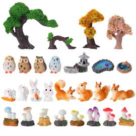 27Pcs Fairy Garden Miniature Accessories Fairies Figurines Ornaments Kits Landscape Owl Squirrel Rabbit Mushroom Mini Animals Miniature for DIY Craft Dollhouse Garden House Decor