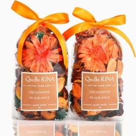 Qingbei Rina Mini Pot pourri Bags,Orange Citrus Scented Pot pourri Bowl Filler,Pot pourri Dried Flower,Home Fragrance Sachet, Decorative Vase Wedding Party Gift(Burnt Orange)-Small