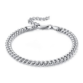 CASSIECA Men's Stainless Steel Curb Chain Bracelet for Men Boys 5 mm / 9 mm Cuban Figaro Link Bracelet 17/21/23 cm Hip Hop Rapper Fashion Jewellery Gift with Jewellery Box, Stainless Steel