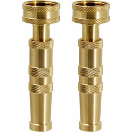 Heavy-Duty Brass Adjustable Twist Hose Nozzle, Solid Brass Hose Nozzle,Suitable for Cleaning Ground, Cleaning Car,Watering Flowers, Lawns,Etc.with 6 Rubber Washers (2)
