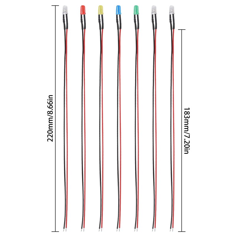 90PCS 12V LED Lights Emitting Diodes 5mm 7 Colors Pre