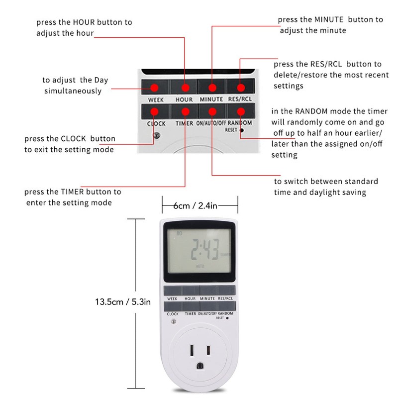 Timer Outlet, Intelligent Programmable Indoor Timed Power Switch, 600mAh Power