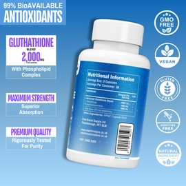 Liposomal Glutathione Reduced 90 Capsules | 2000 MG | Enhanced Absorption Glutathione Supplement | Non-GMO Vegan Natural | UK Based Brand