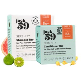 Natural Shampoo and Conditioner Set, Solid Shampoo and Conditioner Bars for Fine Hair & Sensitive Scalp, Eco Friendly, Sulfate Free, Paraben Free, Made in Canada Products, Pack of 2, Serenity