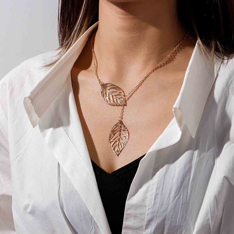 Cimenexe Bohemian Leaf Pendant Necklace Hollow Leaf Y Necklace Leaf