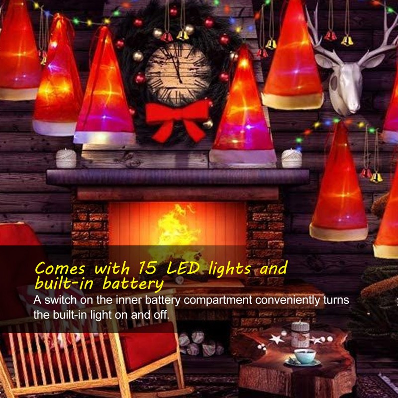 Hanging Lighted Glowing Santa Hats with Bells Battery Powered Fairy