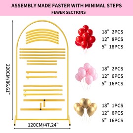 IRONHAVEN 7.2FTx4FT Metal Wedding Arch Frame with Reinforced Base Gold Backdrop Stand for Ceremonies Parties and Baby Showers Easy Assembly Supports Flowers BalloBalloons and Decor
