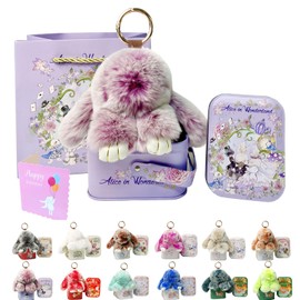 MINGRI Soft Bunny Keychain with Tin,Cute Plush Keychain Rabbit for Backpack,Bag Charm Gift Key Chain (Purple)