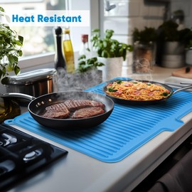 Silicone Dish Drying Mat for Kitchen Counter, Non-slip Surface and Heat-resistant Food Grade Kitchen Counter Protector with Drain Lip, Easy Clean and Storage for Multiple Usage, 23*17 inch Large Size