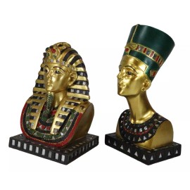 Ebros Golden Mask of Egypt Pharaoh King TUT and Queen Nefertiti Statue Set of 2