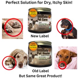 100% Organic Coconut Oil for Dogs & Cats - Skin and Coat - 16 fl oz - Use Topically on Dry Itchy Skin, Paws, Elbows and Cracked Nose - Cold Pressed, All Natural and Safe to Eat - Soothes and Protects