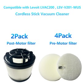 Aziliogcc 4+2 Pack Filter Replacement for Levoit LVAC-200 Cordless Stick Vacuum LSV-V201-WUS | Pre-Motor & Post-Motor Filters Compatible with Model LSV-V201-WUS Vacuum Cleaner