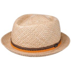 Lipodo Classic Diamond Crown Straw Hat Porkpie Sun Hat Made in Italy Men and Women Spring Summer Nature S (54-55 cm)