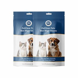 Petclear 10PCS Pet Glove Wipes for Dogs & Cats Hypoallergenic Cleaning Grooming Wipes for Daily Care and Traveling Wash Free Thickened Paws Cleaner:_2 Pack（20PCS）