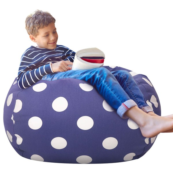 Aubliss Stuffed Animal Storage Bean Bag Chair Cover (No Beans), Stuff and Sit Storage Bean Bag for Kids Toy Storage, Large 38"-Canvas Dot Navy