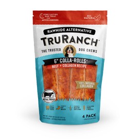 TRURANCH All-Natural Rawhide Alternative Dog Treats 6" Rolls (Beef), Hydrolyzed Collagen, 50% Protein, Healthy Limited Ingredients Dog Chew, for Small, Medium and Large Dogs