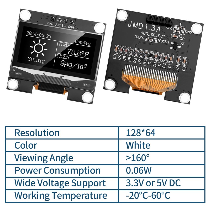 YELUFT 2 pezzi 1.3 Pollici I2C OLED Display Modulo 128x64Pixel