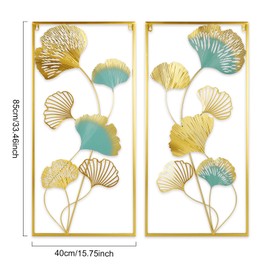 XISEZIUO 2PCS Gold Metal Ginkgo Leaf Wall Decor, Elegant Wall Art for Living Room, Bedroom, Kitchen, or Home Office, Modern Farmhouse Glam Metal Leaf Wall Hanging Decor