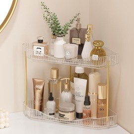 【Mother's Day Gift Ideas】Lifewit Bathroom Counter Organizer Corner with Perfume Tray, Cosmetic Shelf, and Storage for Bedroom, Dresser, and Kitchen:_Clear_3-Tier