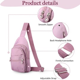 Zuimei Sling Bag Chest Bag for Women Men Waterproof Shoulder Bag Anti Theft Crossbody Bag, One Strap Small Backpack Lightweight Small Rucksack for Travel Hiking, Light Purple