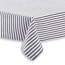 Cackleberry Home Navy Blue and White Ticking Stripe Woven Cotton Fabric Tablecloth, 60 x 84 Rectangular
