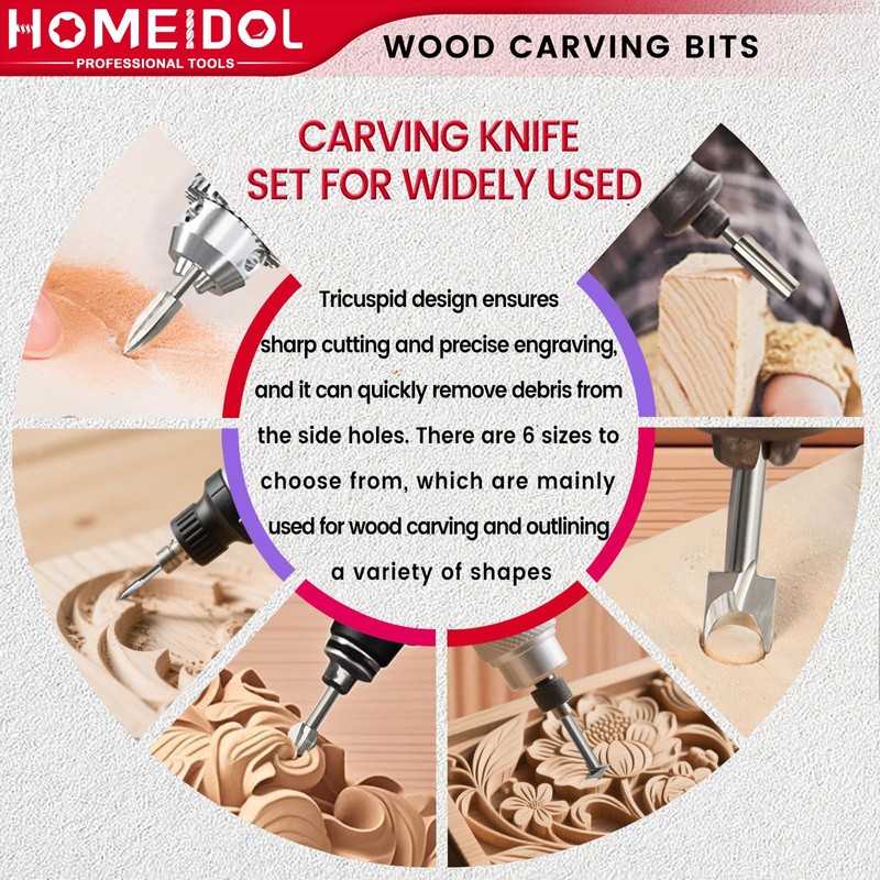 10PCS Wood Carving Drill Bits Set, HOMEIDOL 1/8" Shank Wood
