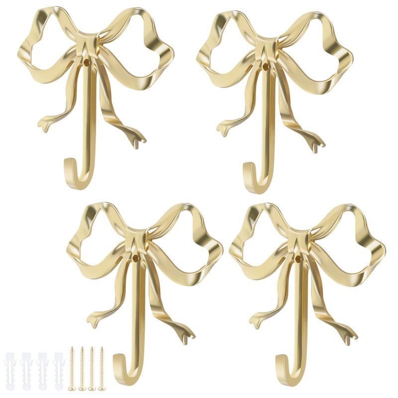 Abizarch Gold Wall Hook, 4 Pcs Coat Hook Bow Knot