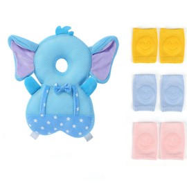 Baby Head Protector Cushion Toddler Backpack Baby Head Protector & Baby Knee Pads Adjustable Toddlers Head Safety Pad Cushion Backpack for Age 5-24months (Blue)