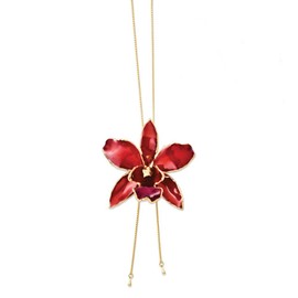 Sonia Jewels Solid Lacquer Dipped Red Cattleya Orchid Adjustable Pendant Necklace Charm Chain