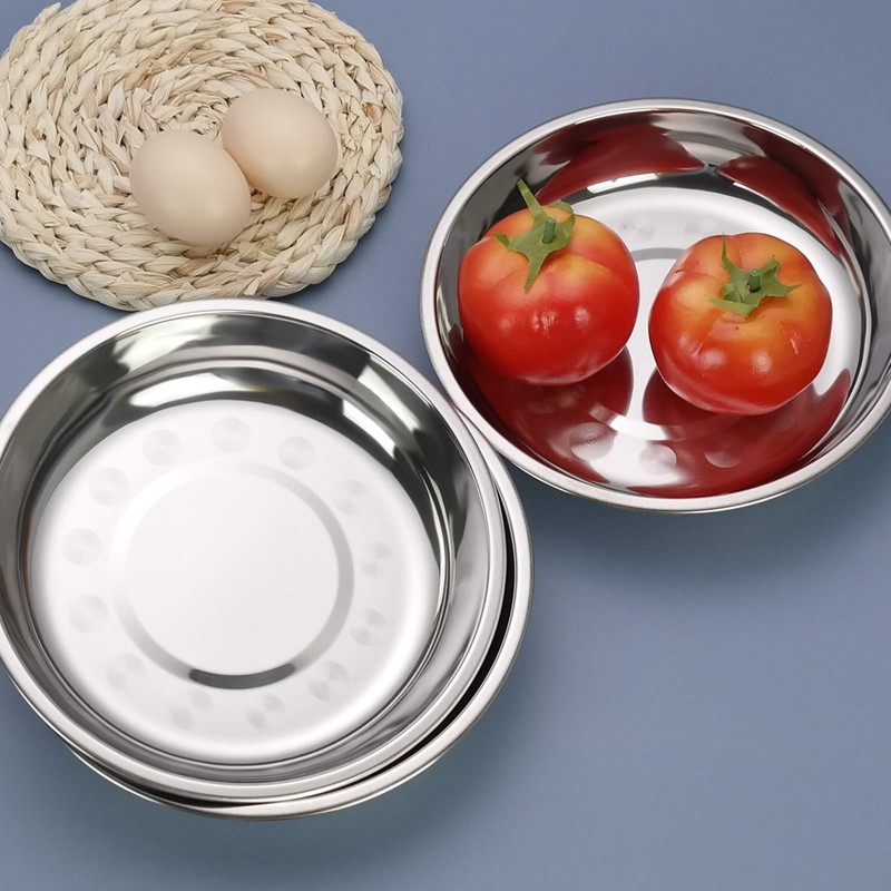 Zerdyne Set of 4 Dinner Serving Plates, Stainless Steel Round