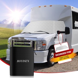 BOYISEN RV Windshield Sunshade Cover, RV Front Window Cover Compatible with Class C Ford 1997-2025 Motorhome, UV Protection & Privacy Shield, RV Windshield Shade 4 Layers with Mirror Cutouts