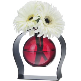 Couronne Company M244-200-06 Ball Recycled Glass Vase & Arched Metal Stand, 5 3/4", Red, 1 Piece